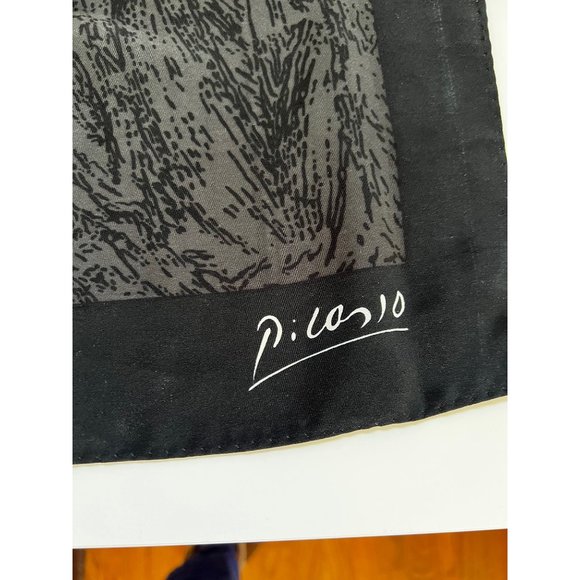 Picasso Large Square Scarf Abstract Face/Body, Purple-Black-Gray-Blue-White - Picture 3 of 7